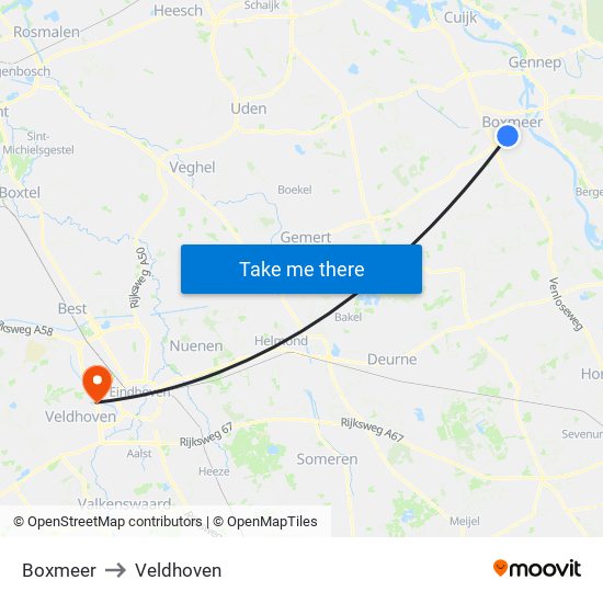 Boxmeer to Veldhoven map