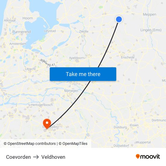 Coevorden to Veldhoven map