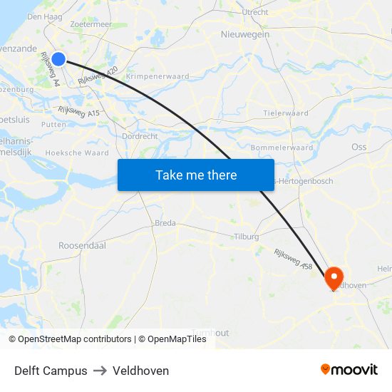 Delft Campus to Veldhoven map