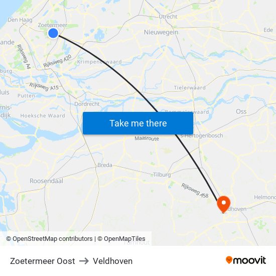 Zoetermeer Oost to Veldhoven map