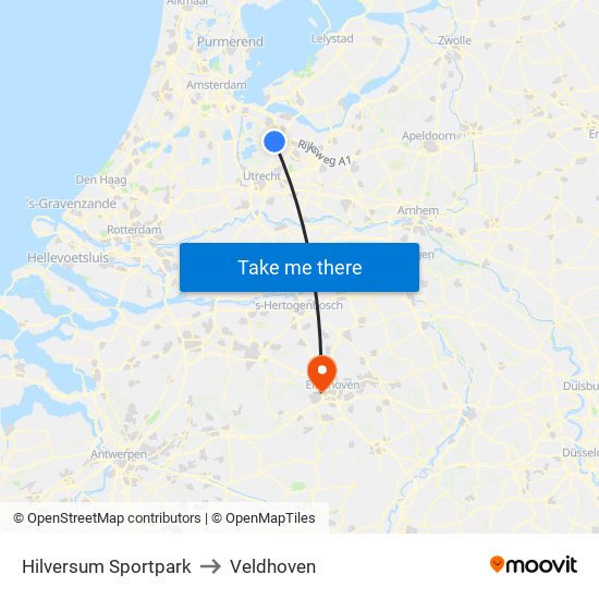 Hilversum Sportpark to Veldhoven map