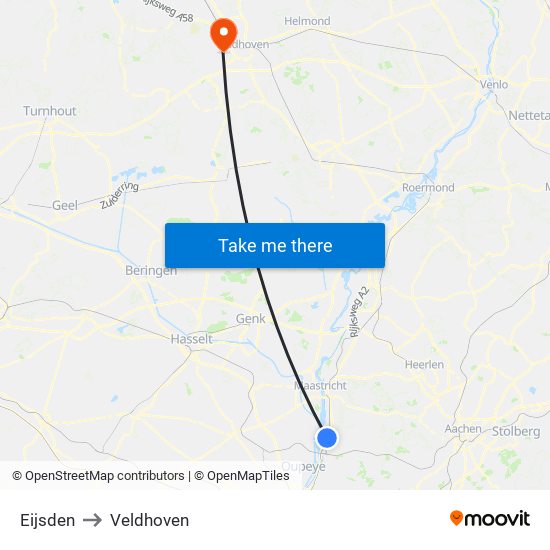 Eijsden to Veldhoven map