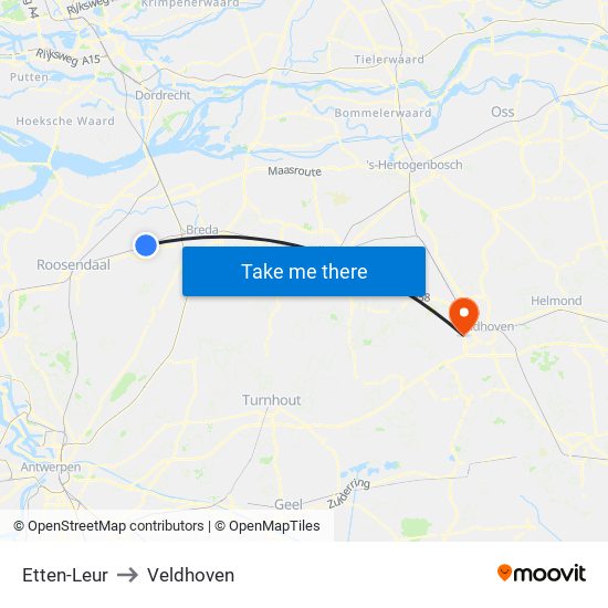Etten-Leur to Veldhoven map