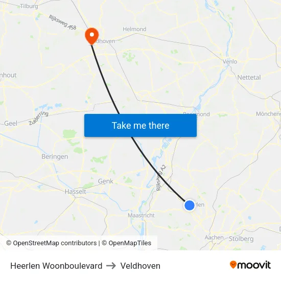 Heerlen Woonboulevard to Veldhoven map