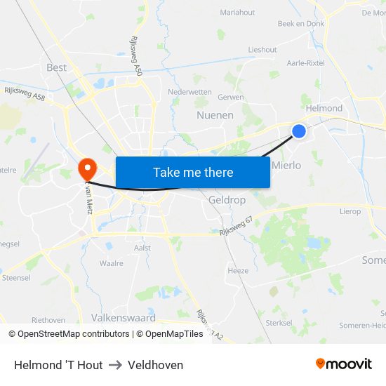 Helmond 'T Hout to Veldhoven map