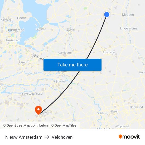 Nieuw Amsterdam to Veldhoven map