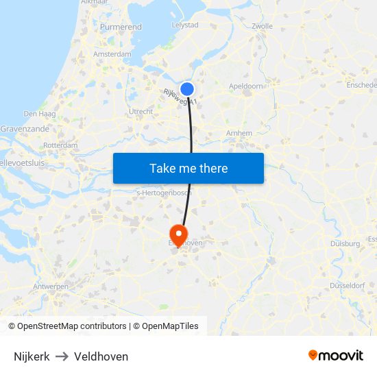 Nijkerk to Veldhoven map