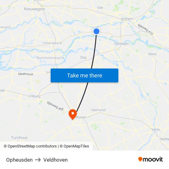 Opheusden to Veldhoven map