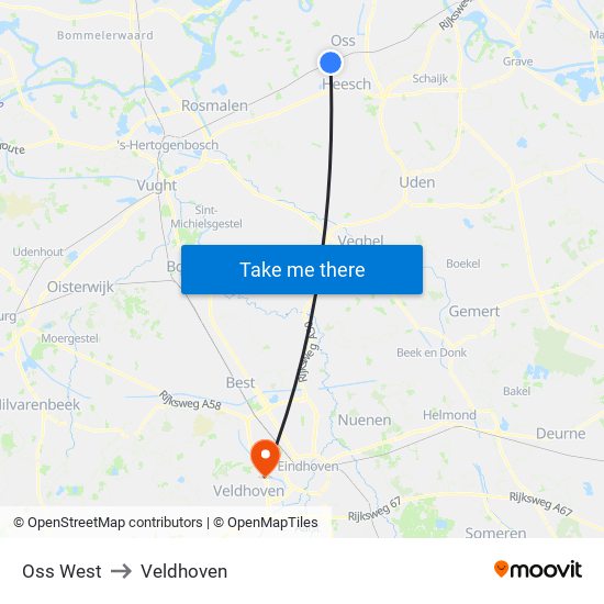 Oss West to Veldhoven map