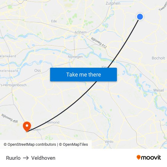 Ruurlo to Veldhoven map