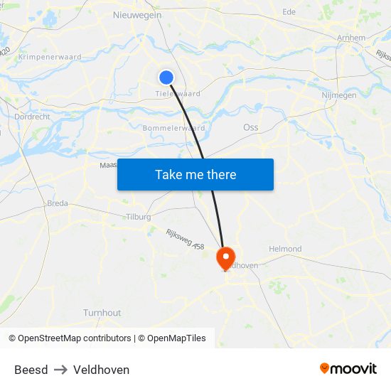 Beesd to Veldhoven map