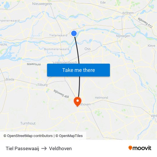 Tiel Passewaaij to Veldhoven map