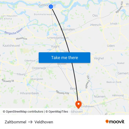 Zaltbommel to Veldhoven map