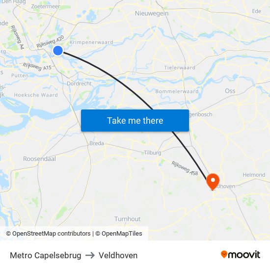 Metro Capelsebrug to Veldhoven map