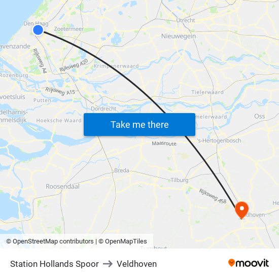 Station Hollands Spoor to Veldhoven map
