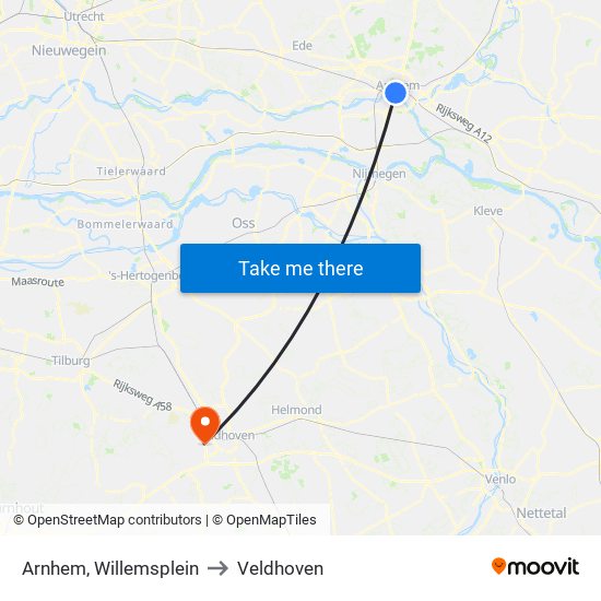 Arnhem, Willemsplein to Veldhoven map