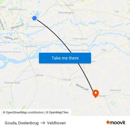 Gouda, Doelenbrug to Veldhoven map