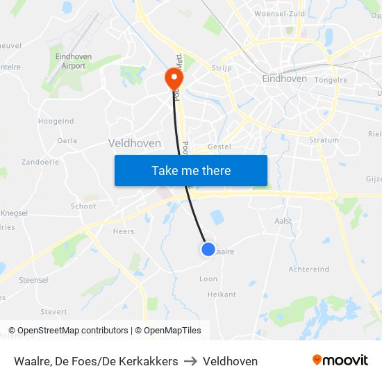 Waalre, De Foes/De Kerkakkers to Veldhoven map