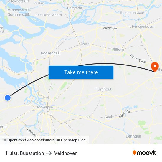 Hulst, Busstation to Veldhoven map