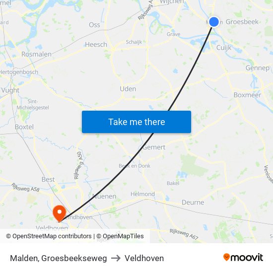 Malden, Groesbeekseweg to Veldhoven map