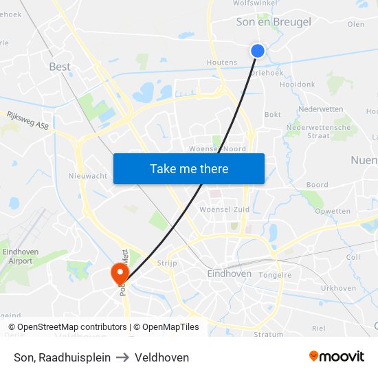 Son, Raadhuisplein to Veldhoven map