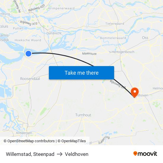 Willemstad, Steenpad to Veldhoven map