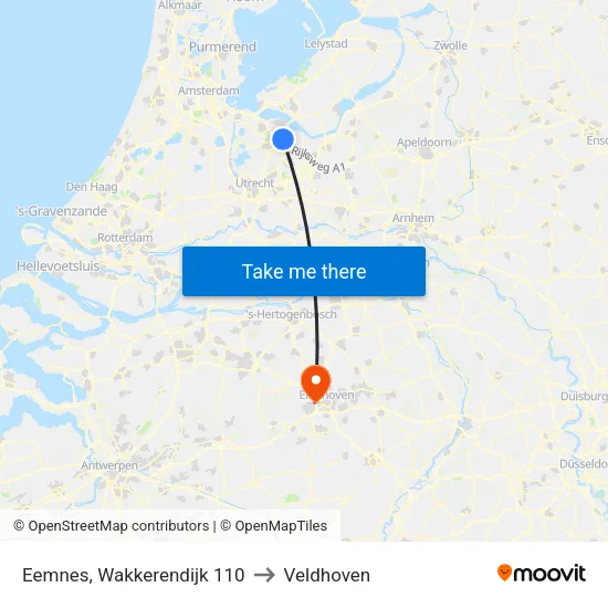 Eemnes, Wakkerendijk 110 to Veldhoven map