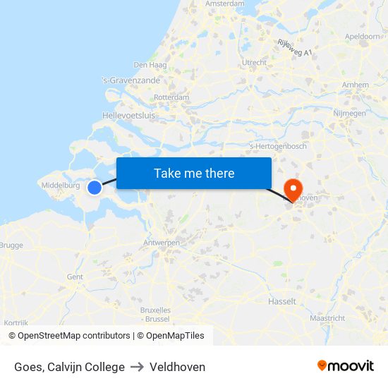 Goes, Calvijn College to Veldhoven map