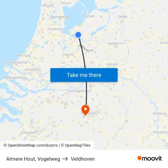 Almere Hout, Vogelweg to Veldhoven map