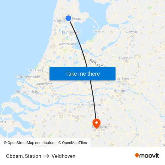 Obdam, Station to Veldhoven map