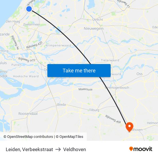 Leiden, Verbeekstraat to Veldhoven map