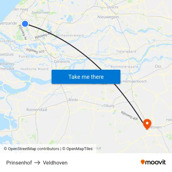 Prinsenhof to Veldhoven map