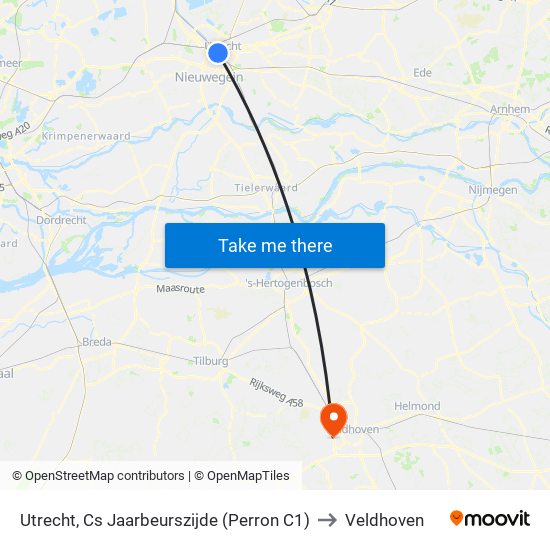 Utrecht, Cs Jaarbeurszijde (Perron C1) to Veldhoven map