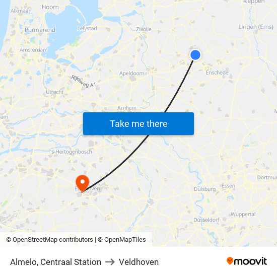 Almelo, Centraal Station to Veldhoven map