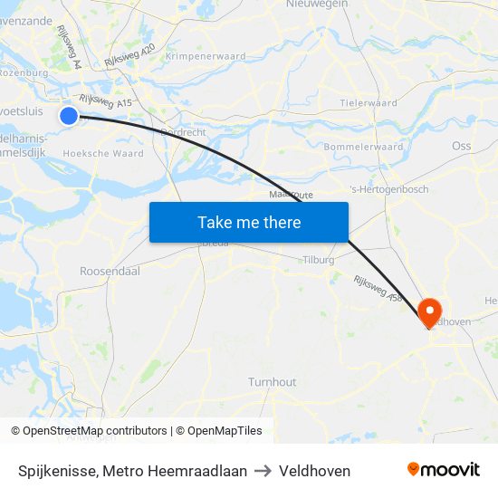 Spijkenisse, Metro Heemraadlaan to Veldhoven map