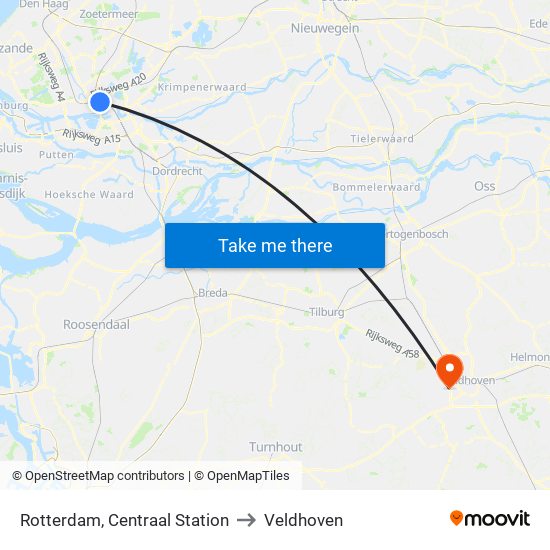 Rotterdam, Centraal Station to Veldhoven map