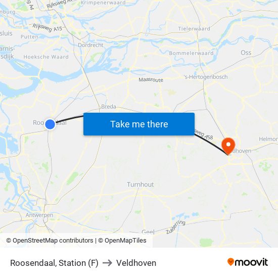 Roosendaal, Station (F) to Veldhoven map