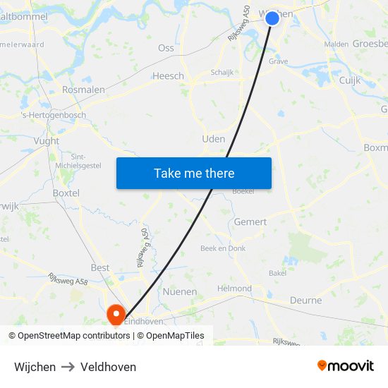 Wijchen to Veldhoven map