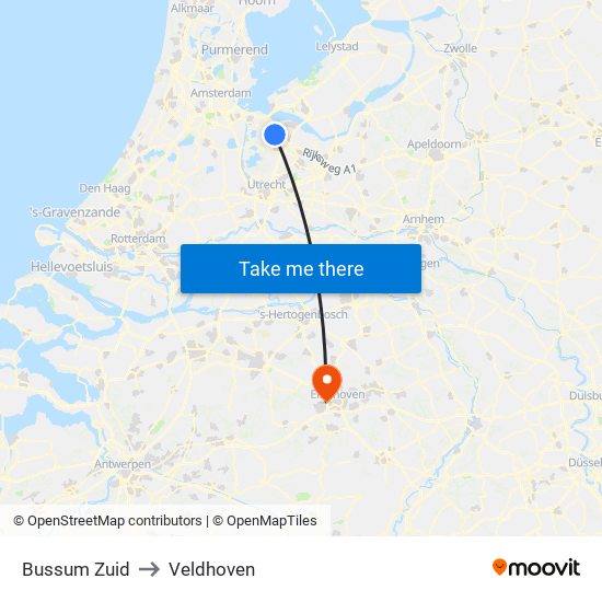 Bussum Zuid to Veldhoven map
