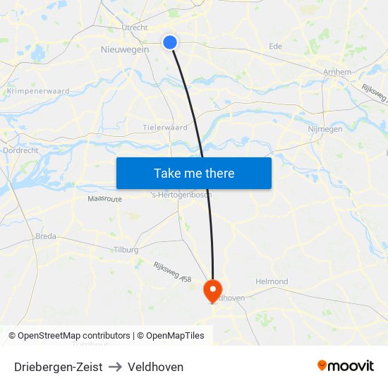 Driebergen-Zeist to Veldhoven map