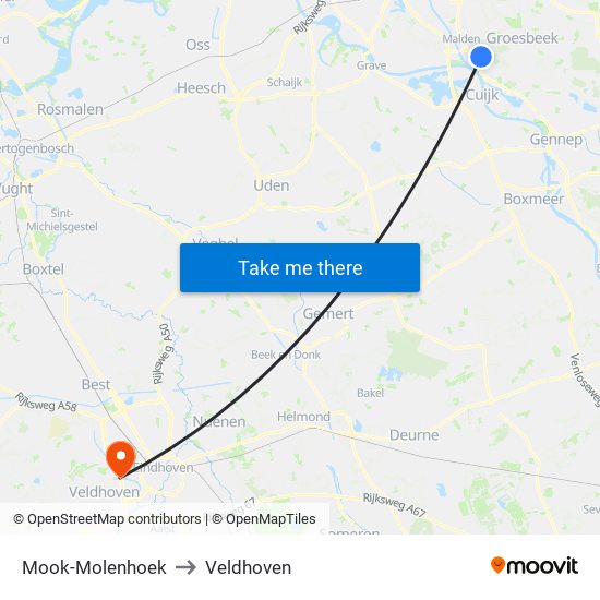 Mook-Molenhoek to Veldhoven map