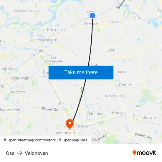 Oss to Veldhoven map