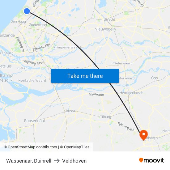 Wassenaar, Duinrell to Veldhoven map