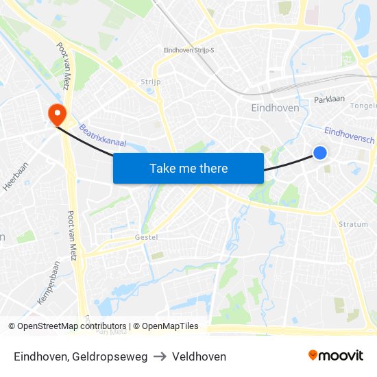 Eindhoven, Geldropseweg to Veldhoven map
