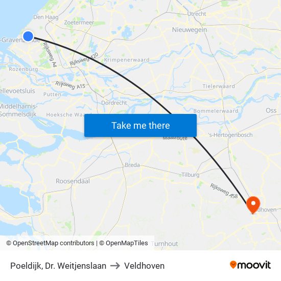 Poeldijk, Dr. Weitjenslaan to Veldhoven map