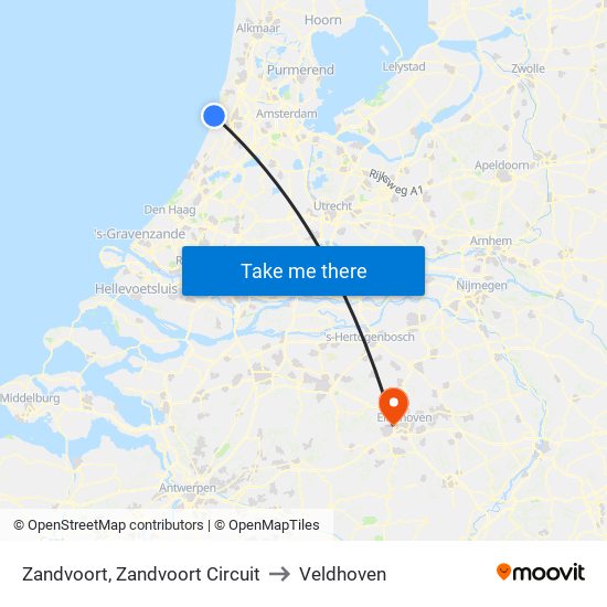 Zandvoort, Zandvoort Circuit to Veldhoven map