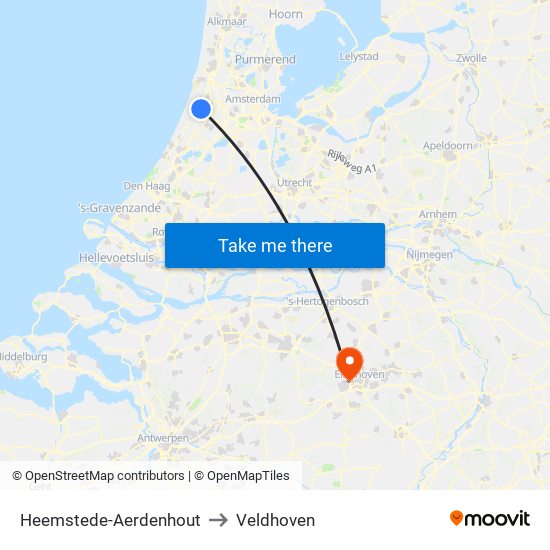 Heemstede-Aerdenhout to Veldhoven map