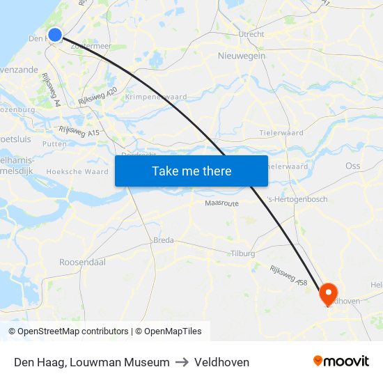 Den Haag, Louwman Museum to Veldhoven map