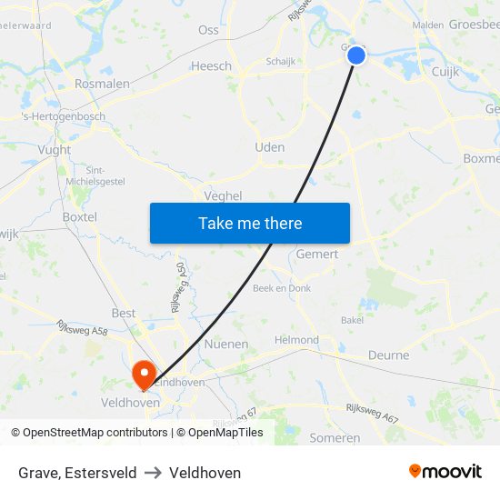 Grave, Estersveld to Veldhoven map