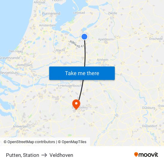 Putten, Station to Veldhoven map